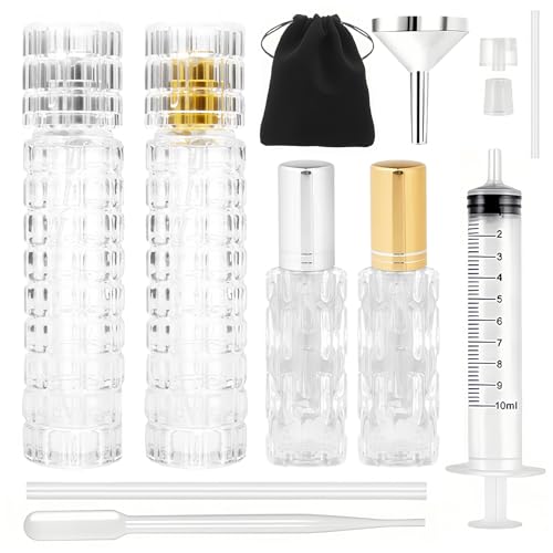 Maxumille 4 Pack Refillable Perfume Atomiser 30ml + 8ml with 7 Accessories Set, Glass Perfume Travel Bottle, Portable Atomiser Spray Bottle for Fragrance Aftershave, Mini Fragrance Decanter for Travel