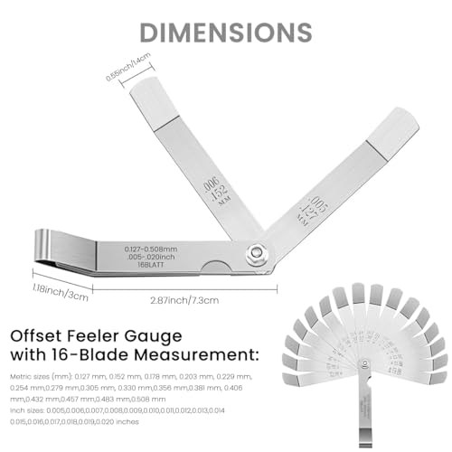 Image of Serplex 2pcs Steel Feeler Gauge Gap Widths Measuring Tool Dual Marked Feeler Gauge Metric and Imperial Measuring Tool Curved Blade Feeler Gauge
