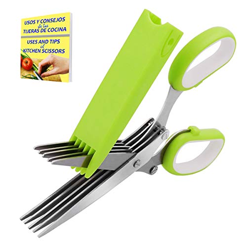 Tijeras cocina multicorte para cortar hierbas profesional de acero inoxidable 5 cuchillas para cortar perejil albahaca cilantro y triturar cebolleta