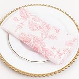 Efavormart Cloth Napkins Set of 5, 20x20 Inch White/Pink Seamless Dinner Napkins, Washable Linen Table Napkin Cloth with Hemmed Edges for Weddings, Party and Banquet