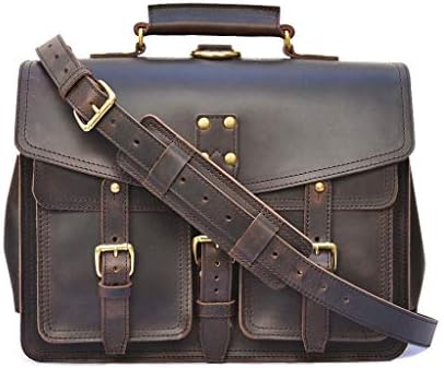 Marlondo Leather Wing Briefcase - Full Grain Leather Laptop Bag for Men - Handmade Veg Tan Leather Satchel