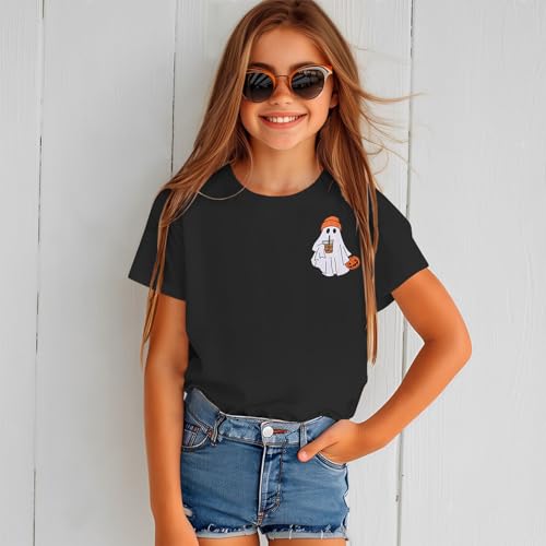 Image of Ritatte Kids Halloween Shirt Girls Boys Ghost Coffee Pumpkin T-Shirt Funny Graphic Spooky Season Short Sleeve Tee Tops 7-12Y