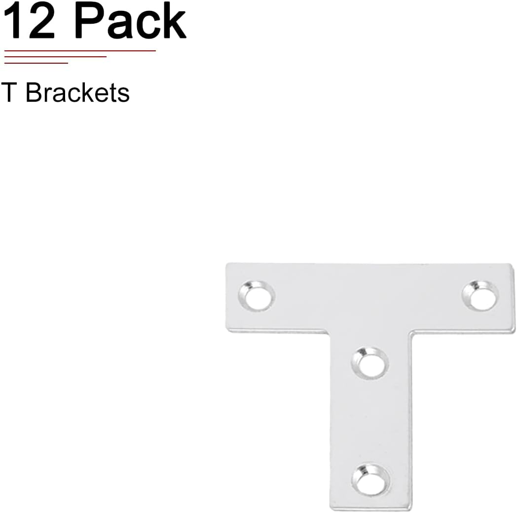 DTGN 1.97"x1.97"(HxW) T Brackets - 12Pack - Good for Furniture Mending Repair - Durable 304 Stainless Steel Fixing Brace Plates - Silver Tone