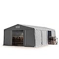 Tendone deposito 8x8 m Tendone Industriale Tendostruttura con Altezza Laterale 3m Grigio telone in PVC 850 N Impermeabile utilizzo continuativo con portone Scorrevole