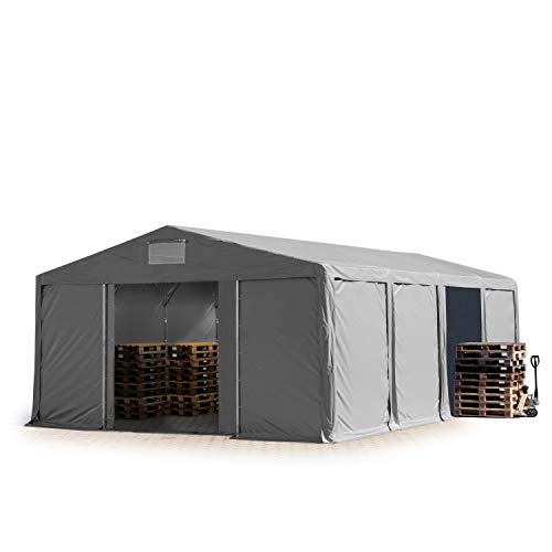 Immagine prodotto: Tendone deposito 8x8 m Tendone Industriale Tendostruttura con Altezza Laterale 3m Grigio telone in PVC 850 N Impermeabile utilizzo continuativo con portone Scorrevole