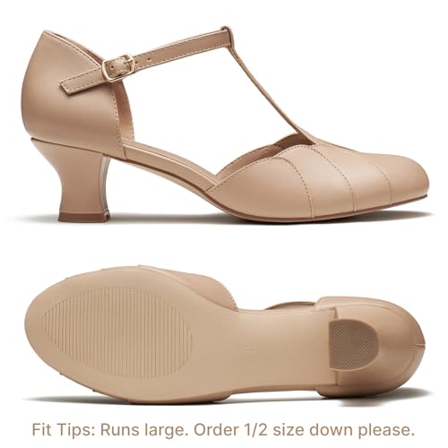 Image of Character Shoes for Women, 2 inch T-Strap 1920s Flapper Dance Shoes Ballroom