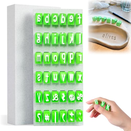 Alphabet Stamps Set for Clay Pottery, Polymer Clay Stamps - Alphabet, Numbers & Symbols, DIY Small Press Fondant Embosser for Ceramic Cookie Decorating (Lowercase Letter,Symbols)