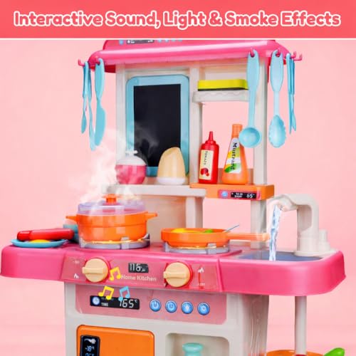 Image of Premium Big Kitchen Set for Girls Ages 2 to 10 | KIitchen Toys Set with Steam, Light, Sound, and Sink | Fun Pretend Play Toys for Toddlers to Explore Cooking and Real Kitchen Play Safely
