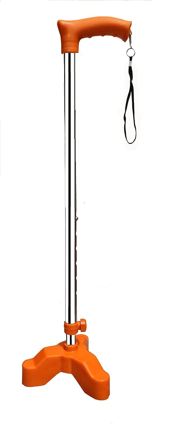 ZQP SURGICAL Quadripod Chroome Height Adjustable Men Women Old People Walking Stick - Unisex Orange (B0B5HJ2LDJ) Amazon Price History, Amazon Price Tracker