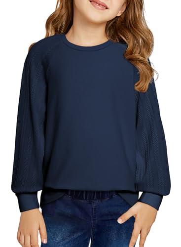 Blibean Tween Girls Fall Sweatshirt Little Kids Spring Sweat Shirts Girl Athletic Pullover Tops Clothes Age 8T-9T (Size 8-9 Years) Navy Blue cover