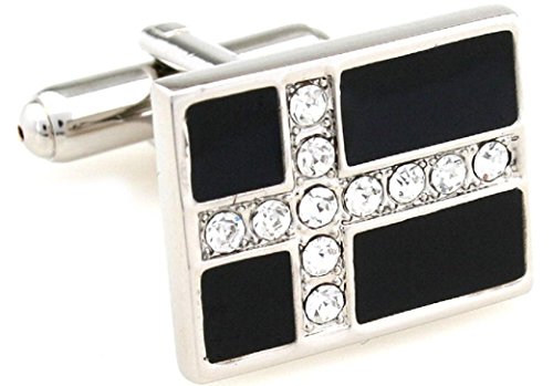 MRCUFF Cross Crystals Rectangle Christian Pair Cufflinks in a Presentation Gift Box & Polishing Cloth