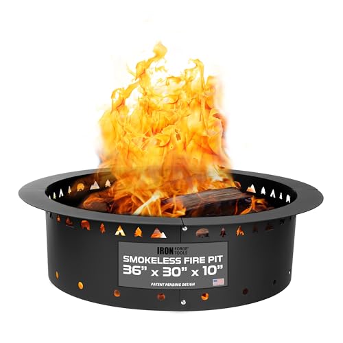 Image of Iron Forge Tools Fire Pit Ring 36 Inch Outer /30 Inch Inner - Outdoor Heavy Duty Metal Round Smokeless Permanent Fire Ring Insert Liner (36x30x10)