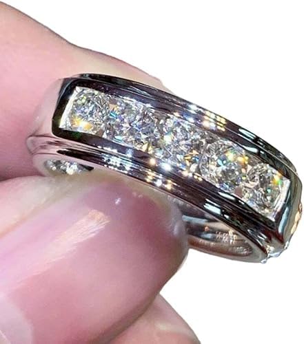 Pretty Jewels Mens Wedding Band Ring 2 Ct Round Cut Lab Created Diamond 14k White Gold Finish Channel Set 925 Sterling Silver (White 9)