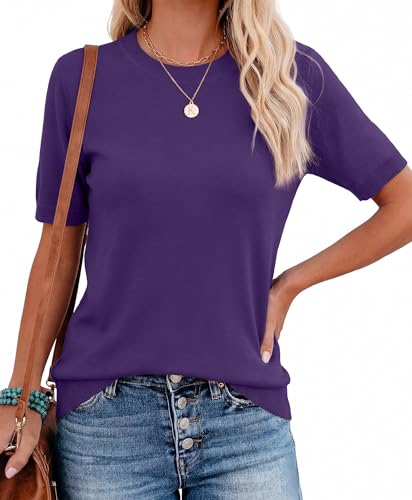 RUMIA Sweaters for Women Trendy Crewneck Business Casual Tops Office Work Blouses Deep Purple M — view 4