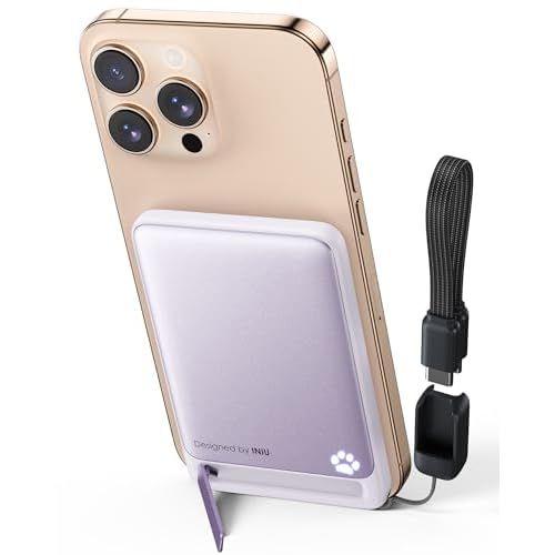 INIU Magnetic Portable Charger, Slim Qi2 Certified 5000mAh 20W Magnetic Power Bank, USB C in&Out Wireless Battery Pack Phone Charger, Only for iPhone 16/15/14/13/12 Series, Purple Purple 500