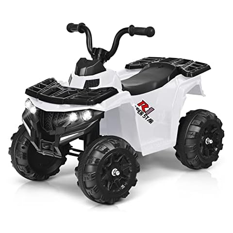DORTALA Kids ATV, 6V Battery Powered Electric Vehicle with Headlights, Music, USB, Ride on Toy 4-Wheeler Quad Car for Boy Girl 3-6 Years, White Cover