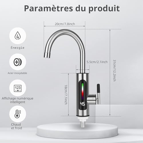 Robinet de cuisine avec chauffe-eau instantané inox et écran LED - 3