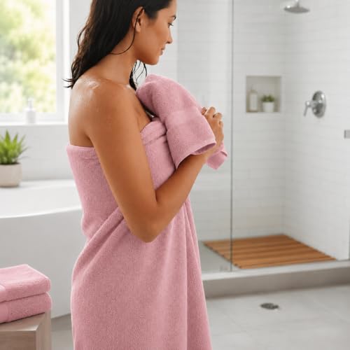 Image of Sulfar 100% Combed Cotton, Quick Drying Highly Absorbent Thick Bathroom Towels, Luxury Bath Towel Set (Pack of 4, 70 X 140 cm) - 600 GSM (Soft Berry)