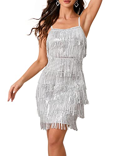 Image of Cocktail Dresses Flapper Dresses 1920s Gatsby with All-Over Sequin Fringe Mini Dresses Prom Party Dress