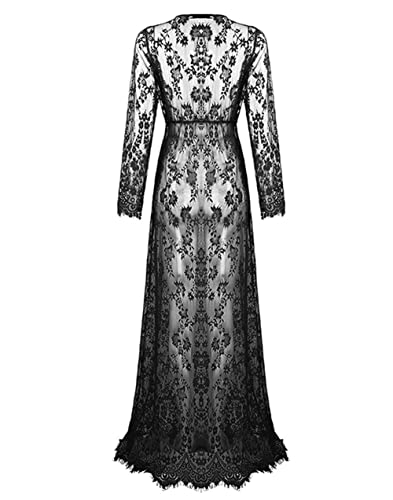 ZIUMUDY Sexy Deep V-Neck Long Sleeve Lace Beach See-Through Maternity Maxi Dress2