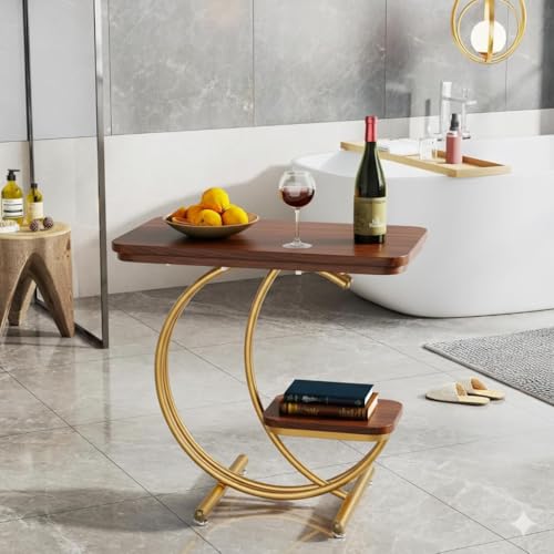 Image of Coffee Table for Living Room End Table Beside Table with Metal Legs Small Accent Tables Snack Table Nightstand for Multipurpose Square Tables (Golden Black) (Golden Brown)