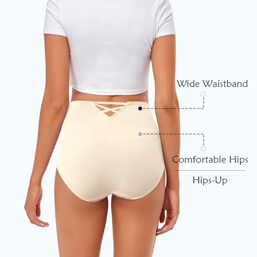 Image of CULAYII High Waisted Underwear for Women Cotton No Muffin Top Full Coverage Briefs Soft Stretch Ladies Panties 5 Pack