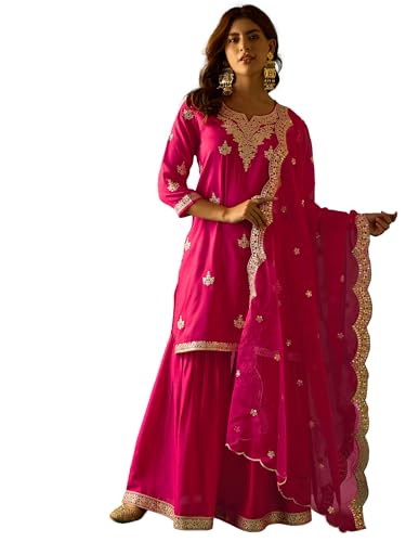 Kurta avec sharara ensemble trois pièces femme fuchsia pour Chhath Pooja L