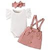 Baby Girl Clothes Outftts Ruffle Short Sleeve Ribbed Romper+Suspender Skirt + Headband Summer Clothing Set