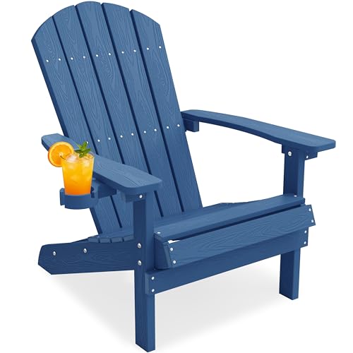 YEFU Adirondack Chair Weather Resistant: Outdoor Chair HIPS Plastic Adirondack Chairs - Patio Chairs with Wood Texture - Lawn Fire Pit Deck Porch Garden Chairs for Adults (Navy Blue)