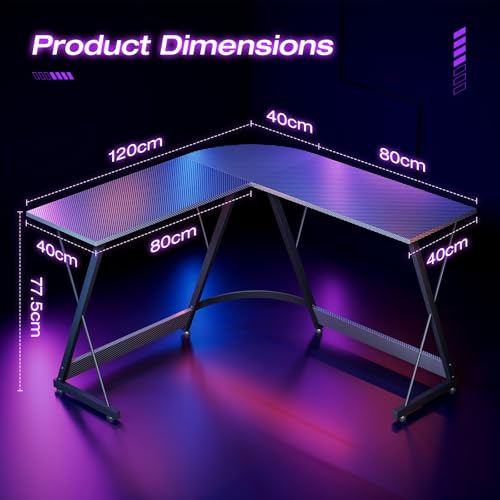 ODK L Shaped Gaming Desk, 120×120 cm Corner Computer Desk for Gaming, Home, Office, Carbon Fibre Black - Image 4