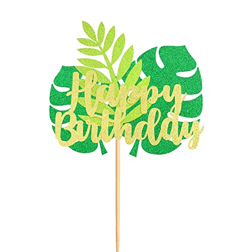 Cyodoos 1Pc Tropical Leaves Happy Birthday Cake Topper Tropical Wedding Cake Topper Greenery Cake Topper Palm Leaf Cake Topper For Jungle Theme Birthday Party Decor Safari Baby Shower #TOP2