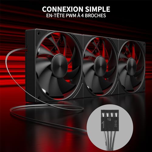 upHere U3K6 All-in-One Ventilateur PC,4-Pin PWM 120mm Ventilateurs de Boîtier,High Performance Cooling 1650 RPM Hydraulic Bearing Ventilateur Silencieux for PC Case CPU Cooling-Noir – vue 2