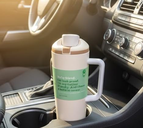 Image of HomeCloud 1200ML Stainless Steel Tumbler with Handle, Lid & Straw - Large Insulated Travel Mug Water Cup for Gym, Office, Travel & Outdoor Use (Cream Beige)
