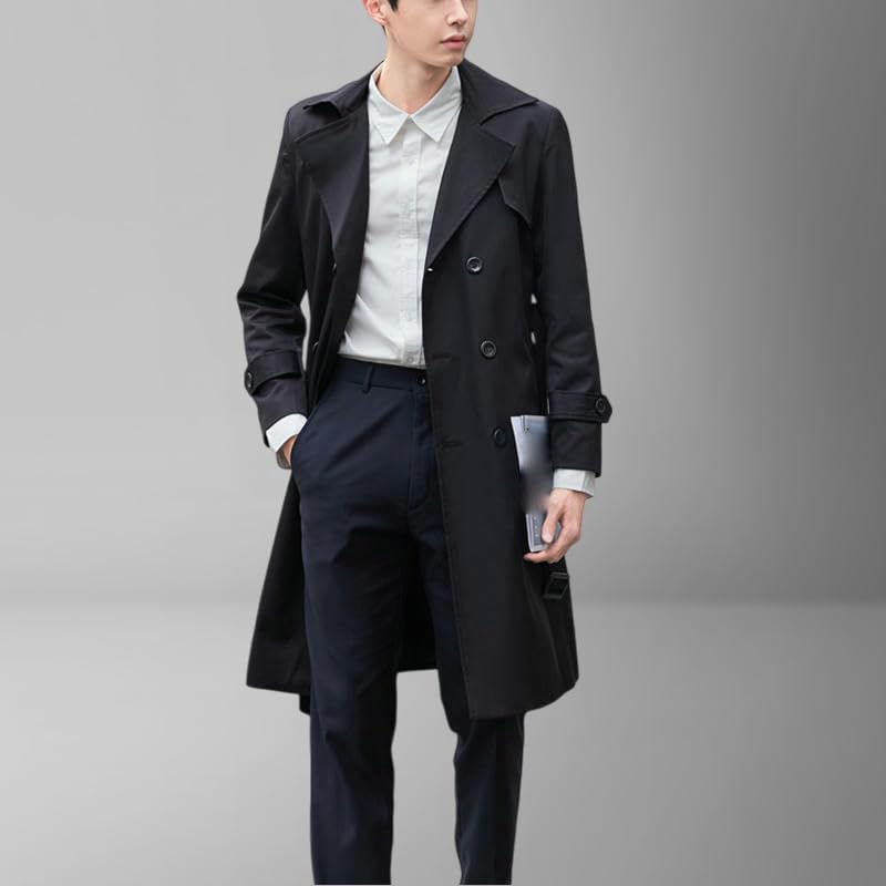 Gabardina caqui para hombre en talla L abrigo medio largo casual de otoño e invierno 5