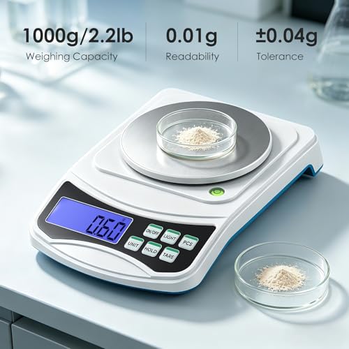 Image of Antstone Digital Precision Scale 0.01g Accuracy, 1000g Lab Scale Scientific Digital Balance, Jewelry Scale for Laboratory Jewelry Weighing, Includes 100g Calibration Weight and 2 AAA Batteries