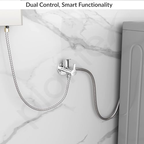 Image of Plantex Angle Valve 2 in 1 /Two Way Angle Cock Tap with Brass Spindle and Wall Flange /Angle Valve for Bathroom-(Chrome)