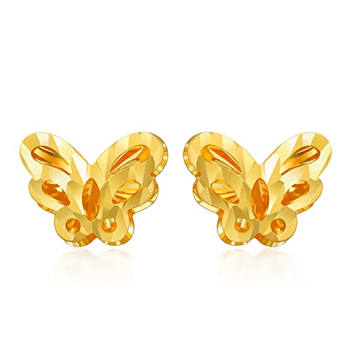 18Kt Solid Gold Butterfly Earrings For Women, Delicate Yellow Gold Diamond-Cut Butterfly Stud Jewelry Anniversary Present For Her, Wife, Mom, Girlfriend #TOP18