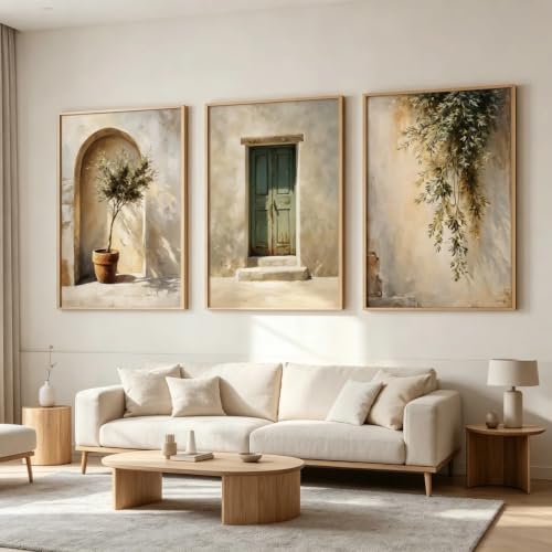 Toile olivier beige triptyque pour illuminer un mur vide