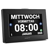 51Bright.X 8 Zoll Digitale Kalenderuhr – Schwarz – für Senioren, Demenzkranke & Sehbehinderte – große Ziffern, langsame deutsche Sprachansage, Touchscreen-Wecker & Fotoalbum