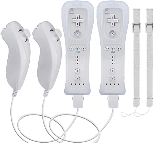 TheMax 2 in 1 Built in Motion Plus 2X Remote Controller 2X Nunchuk Controller White for Nintendo Wii & Wii U Remote - Plum Blossom D-Pad & Round Buttons Cover