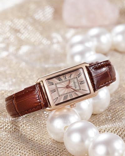 CIVO Ladies Watches Rectangular Analogue Quartz Watches for Women Leather Waterproof Fashion Girls Dress Wrist Watches Classic Retro, Elegant Gifts for Women