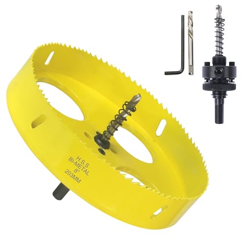 JIECHENG 8 inch Hole Saw for Wood,Soft Metal,Drywall,Plasterboard and Plywood,203mm Bi-Metal Hole Saw with Arbor Mandrel