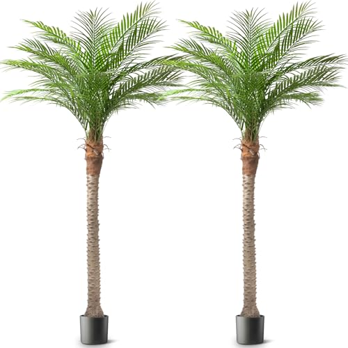 Artificial Phoenix Palm Tree 8ft Tall Outdoor Indoor Decor Fake Plants with 18 Adjustable Leaves...
