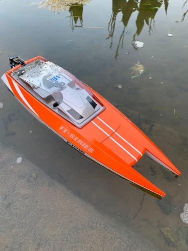 SOWOFA Feilun rc Boat Newest 2018 Feilun FT016 016 Remote Control Boat Watercraft Large Racing High Speed 30KM/H Motor Excellent Auto Water Cool Functions for Hobbies Player Adult (Orange or Green) - Thumbnail 2