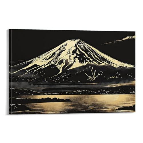 和風金の富士金運ゴールド山富士山ふじさん運気開運ポスター (46) プリント キャンバス 壁アート モダン ホーム装飾 画像 壁の絵 版画 ギフト08x12inch(20x30cm)