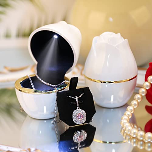 Boîte collier LED pour déclaration d'amour éternelle écrin rose blanche
