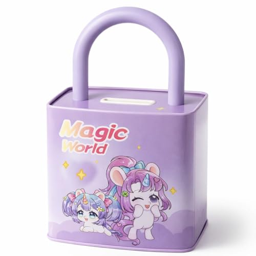 Image of Sajani Cute Cartoon Creative Portable Piggy Bank, Money Saving Box with Combination Lock, Mini Coin Bank Gifts for Boys and Girls, Best Return Gifts for Kids (Pack of 1) (Lock - Purple)