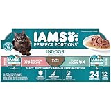 IAMS Perfect Portions Indoor Adult Wet Cat Food Cuts in Gravy Variety Pack, Salmon and Tuna Recipes, 2.6 oz. Easy Peel Twin-Pack Trays (12 Count, 24 Servings)