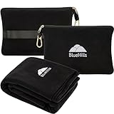 BlueHills Travel Blanket Pillow Compact Lightweight Pocket Size Airplane Traveling Essential Flight Trip Throw in Bag Portable Case Plane Accessory Black L05