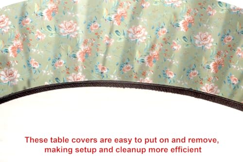 Image of The Furnishing Tree Elastic Cotton Oval Center Table Cover 18x60 in Inches Floral Multicolor on Greenish Base